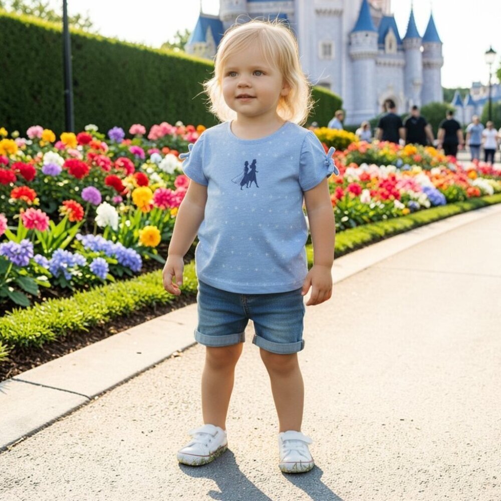 Disney Frozen II Kid's Embroidered Light Blue Puff Sleeve T-Shirt Size 4T EUC